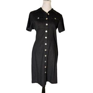 Worthington Petite Black Linen Blend Button-Front Shirt Dress Size 6P